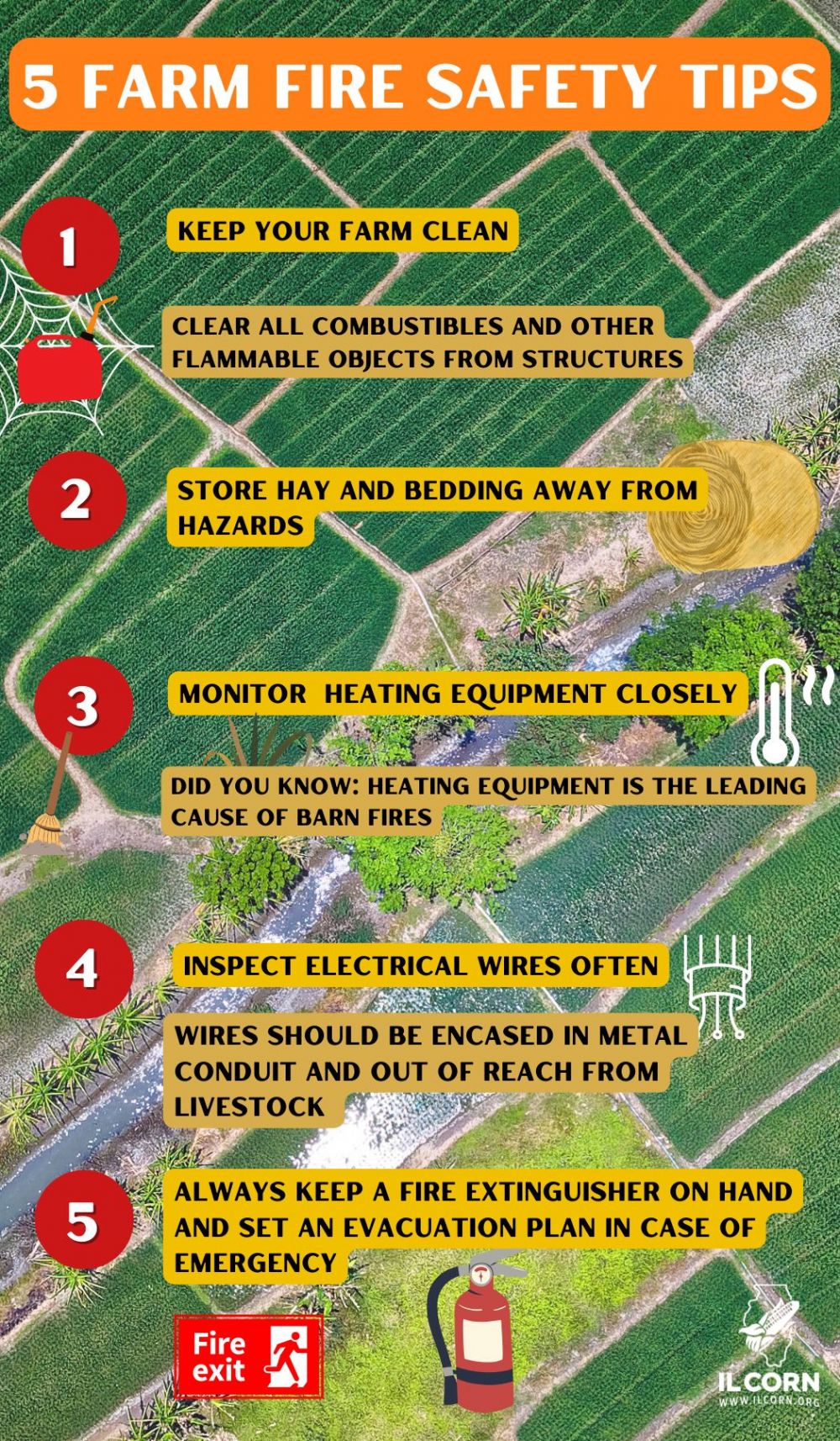 5 farm fire safety tips graphic